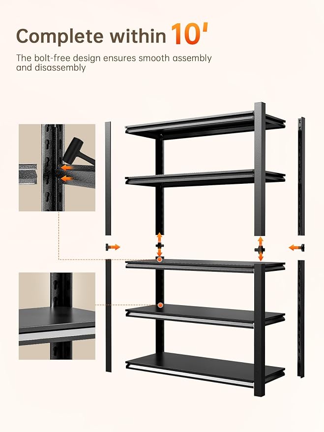 JHYKHG 48" W Storage Shelves, 5-Tier Heavy Duty Garage Shelving, Adjustable - Image 7