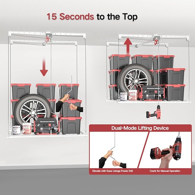 Overhead Garage Storage Rack, Adjustable Heavy-duty 4x4 Ft Ceiling Storage Racks - Image 7
