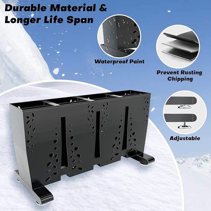 Heavy Duty Metal Ski Storage Rack, 4 Pair Freestanding Steel Ski Holder - Image 3