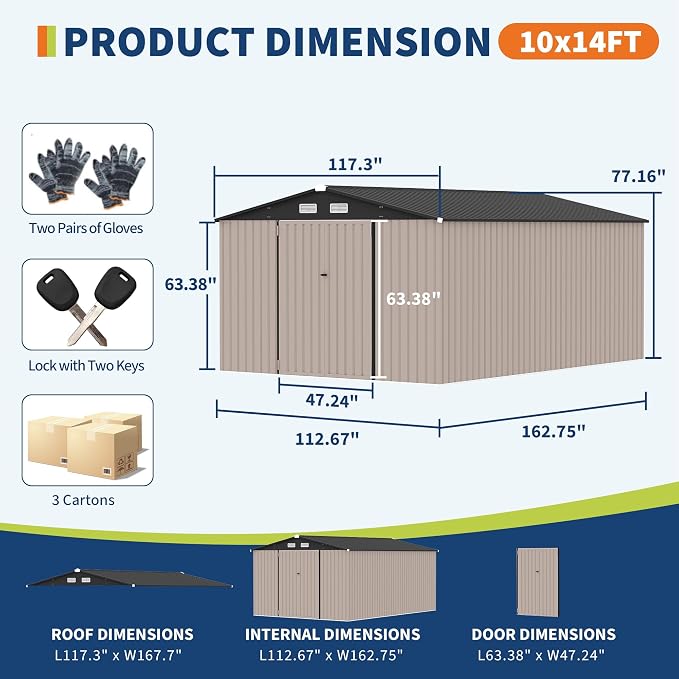 10x14 FT Metal Storage Sheds Outdoor, Metal ToolShed - Image 2
