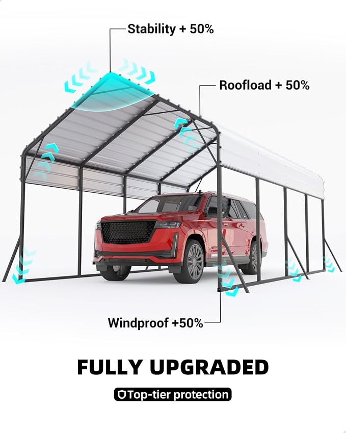 13'x21'x11' Oversized Metal Carport, Steel Heavy Duty Carport - Image 4
