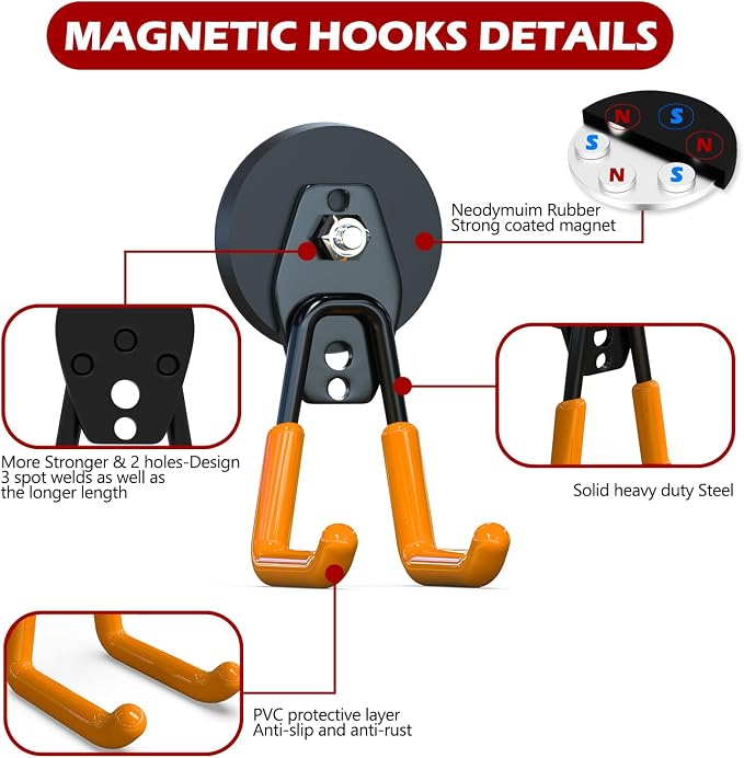 3-H Heavy Duty Magnet Garage Hooks 4 Pack, Large Strong Magnetic Hooks - Image 4