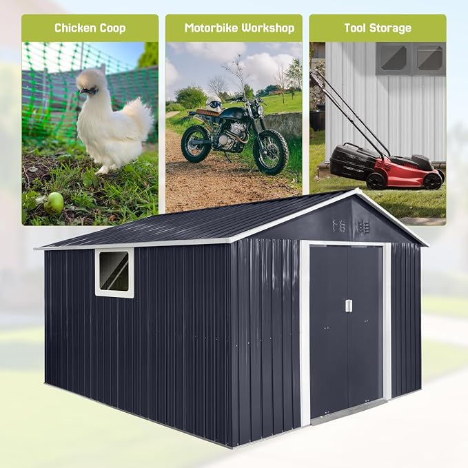 11.2' x 10.6' XL Outdoor Storage Shed, Sturdy Metal Building w/Windows & - Image 7