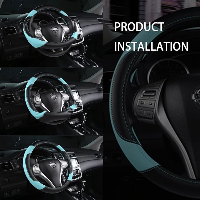 Leather Car Steering Wheel Cover, Non-Slip Car Wheel Cover Protector Breathable - Image 6
