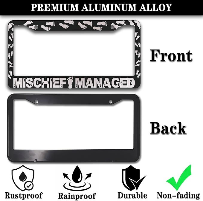 Automotive Exterior Accessories Black and White License Plate Frames Mischief - Image 3
