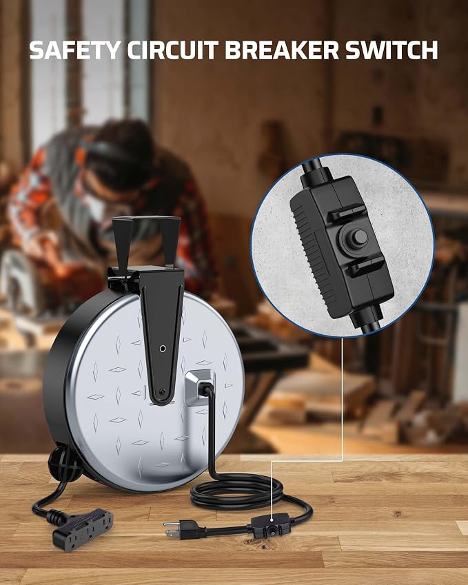 DEWENWILS Metal Extension Cord Reel, 30FT Retractable Extension Cord, 16AWG/3C - Image 5