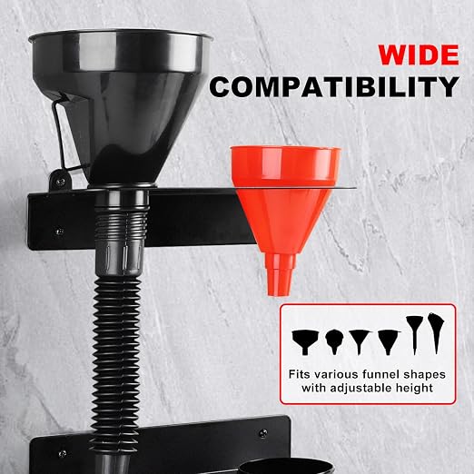 Oil Dual Funnel Holder Storage Rack Includes 2 Plastic Removable Drip Cups - Image 3