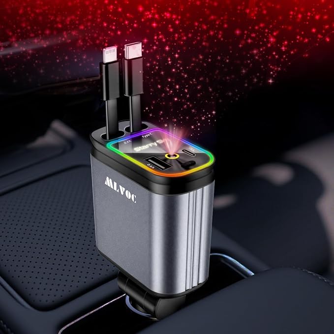 MLVOC Starlight Retractable 66W USB C Car Charger, 4-in-1 Fast Charging Adapter by ProfessionalMemoryFoamProductsManufacturers