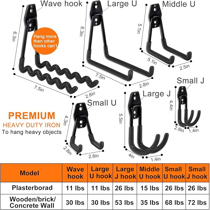 AOBEN Garage Hooks, Power Tool, Ropes-Black - Image 2