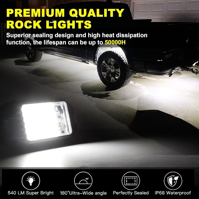 Nicoko 4Pods Pure White 72 Leds SMD Chips 72w High Power Rock Lights Super - Image 3