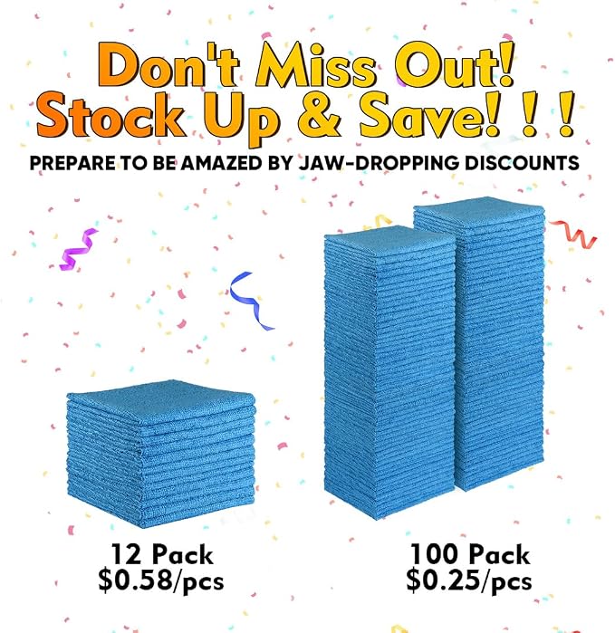 HOMEXCEL Blue Shop Towels 100 Pack, Reusable Microfiber Towels - Image 5