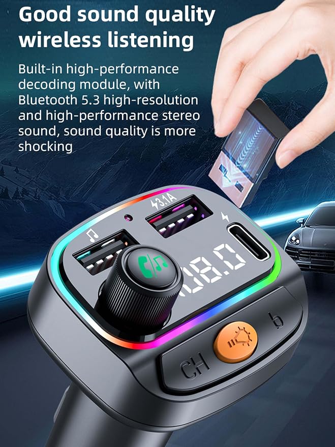 Bluetooth 5.3 FM Transmitter for Car, Wireless Car Charger - Image 4