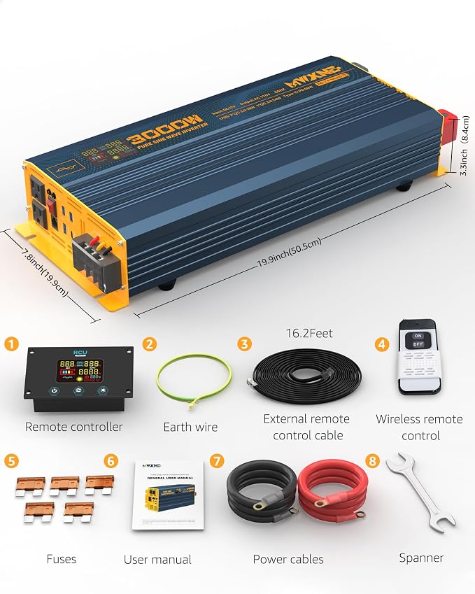 3000W Pure Sine Wave Power Inverter DC 12V to 110V 120V - Image 9