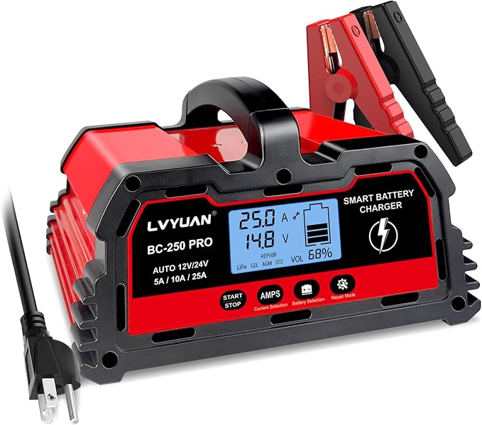 LVYUAN 25Amp Smart Car Battery Charger, 12V/24V Automotive Charger, Lead-Acid by LVYUAN