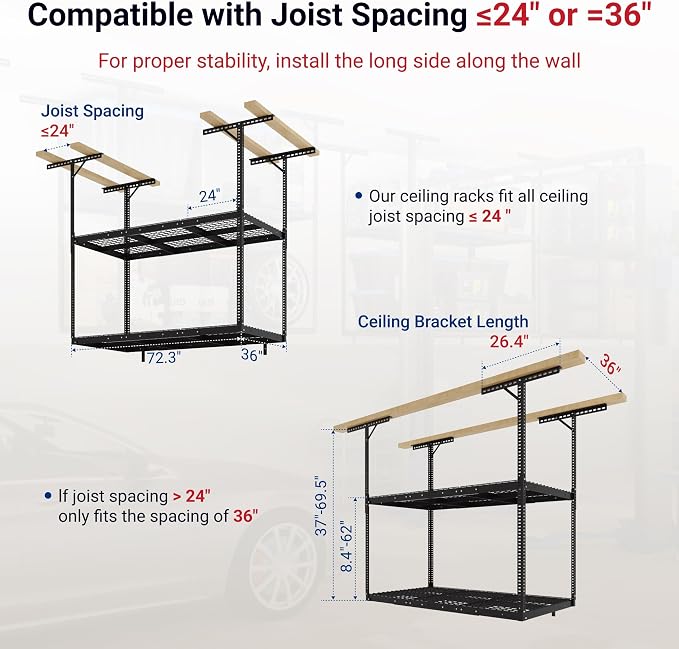 FLEXIMOUNTS 3x6 2-Tier Overhead Garage Storage Rack – Adjustable Heavy Duty - Image 3