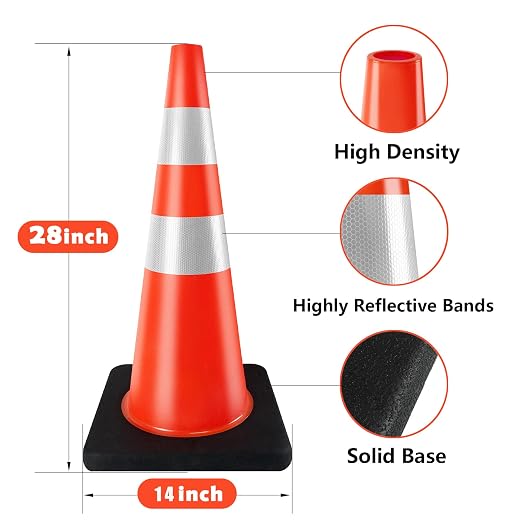 Traffic Cones 28 inch Orange 8 Pack Heavy Duty Safety Cones - Image 5