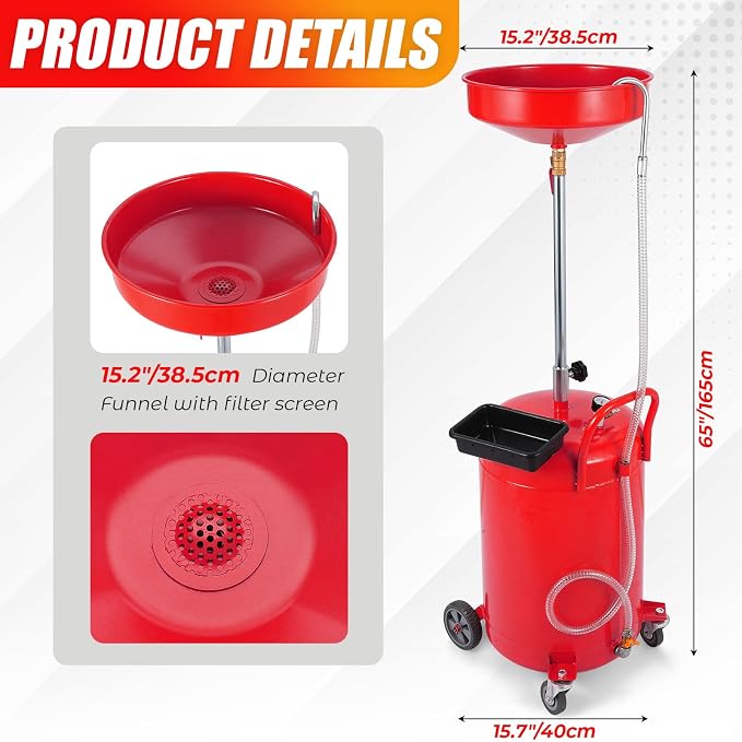 20 Gallon Waste Oil Drain Tank Portable Air Operated Oil Drainer - Image 2