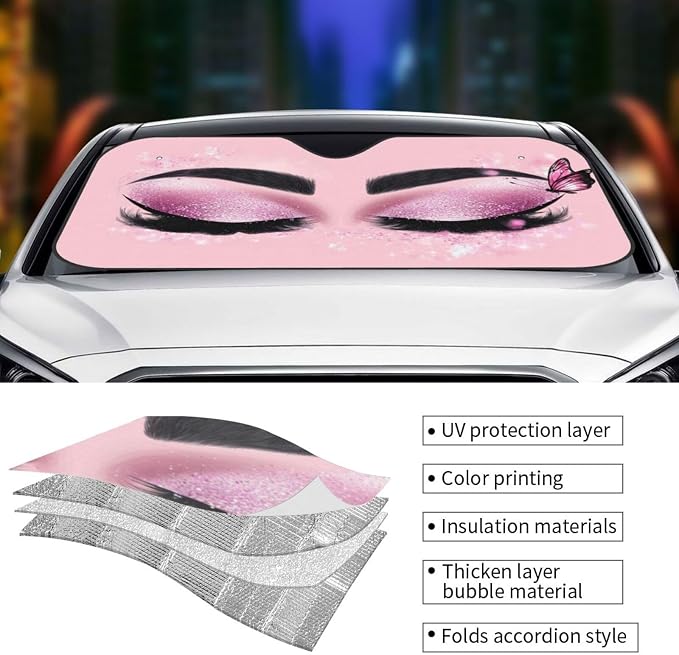 Hello Eyelashes Car Sun Shade Windshield Sunshade Foldable Front Window Shield - Image 5