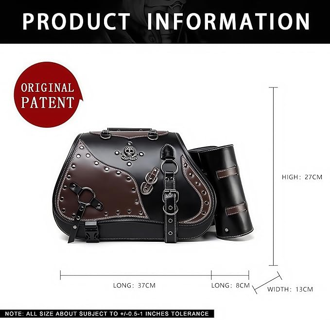 Motorcycle Saddlebags, 30L Leather Waterproof Side Saddle Bags - Image 3