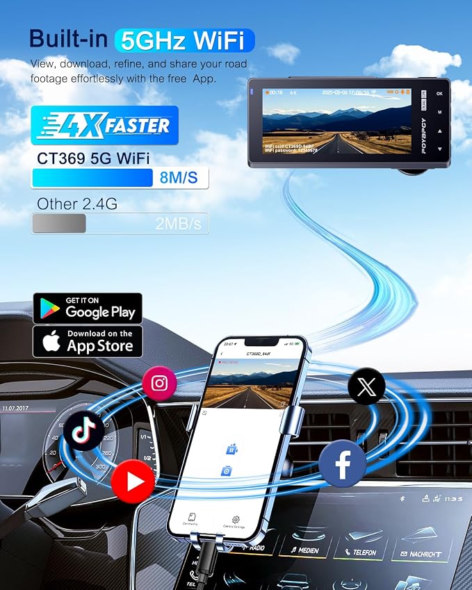 Dash Cam Front and Rear 5GHz WiFi Dashcam - Image 3