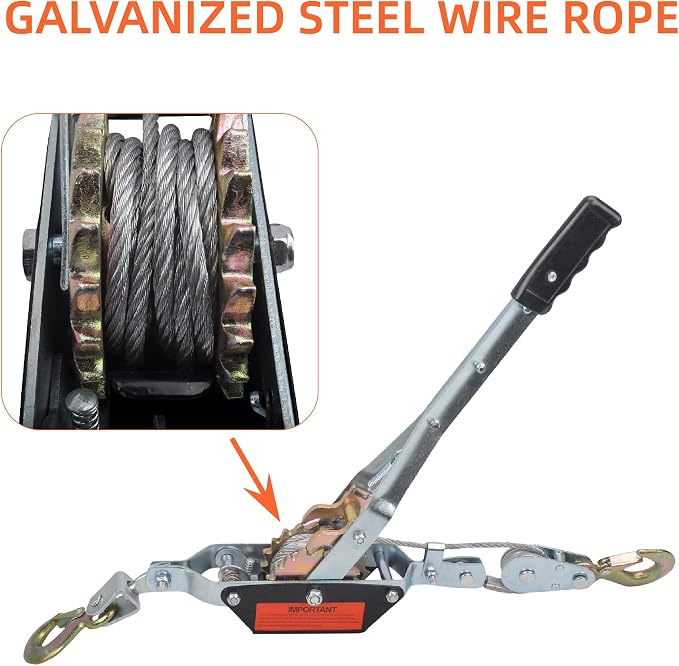 4 Ton Heavy Duty 2 Hook Steel Cable Dual Gear Power Puller Come Along Chain - Image 3