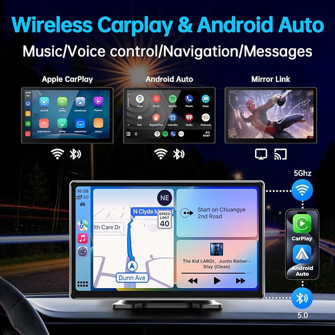 9" Wireless Apple CarPlay Android Auto Screen - Image 2