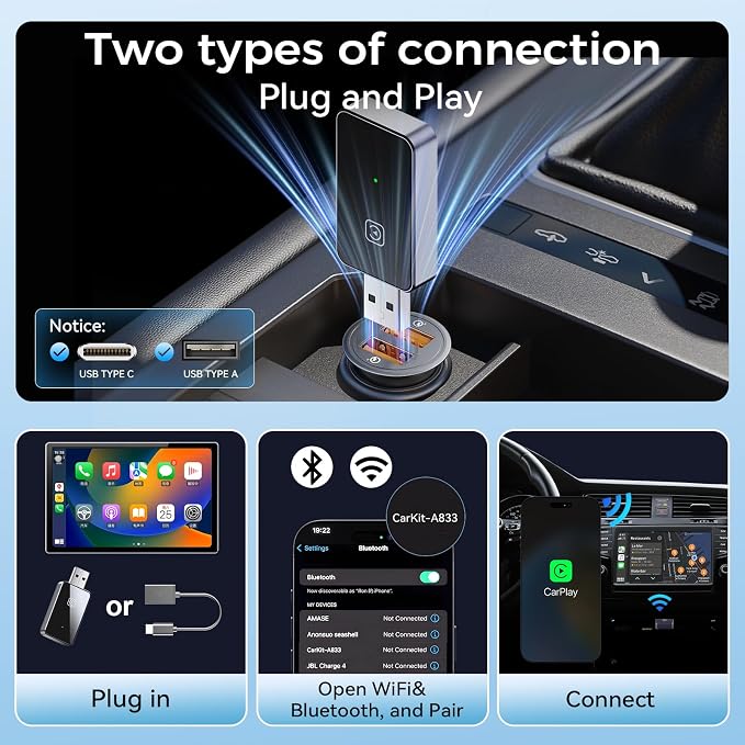 Wireless CarPlay Adapter for iPhone, for Apple CarPlay Wireless Adapter Android - Image 2