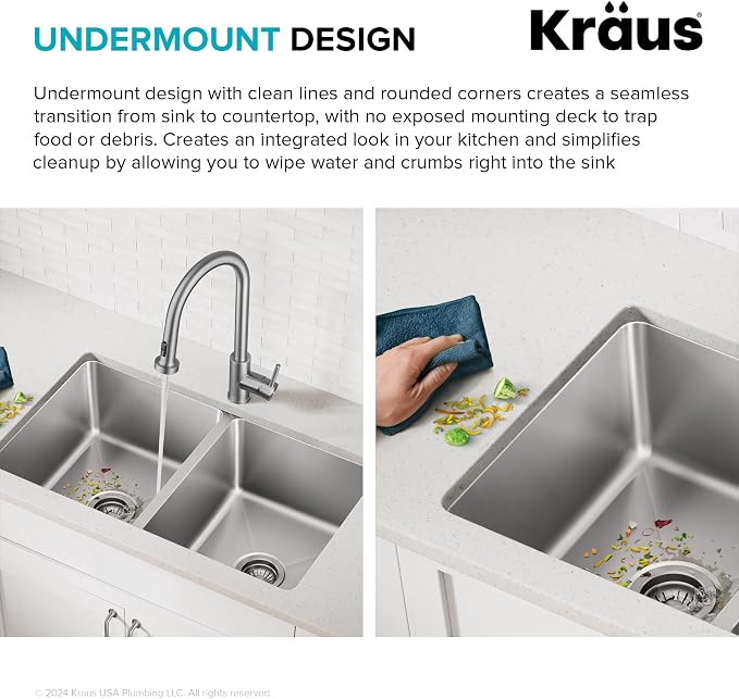 KRAUS Fairlane 33-inch Undermount Double Bowl 18-Gauge Stainless Steel Kitchen - Image 10