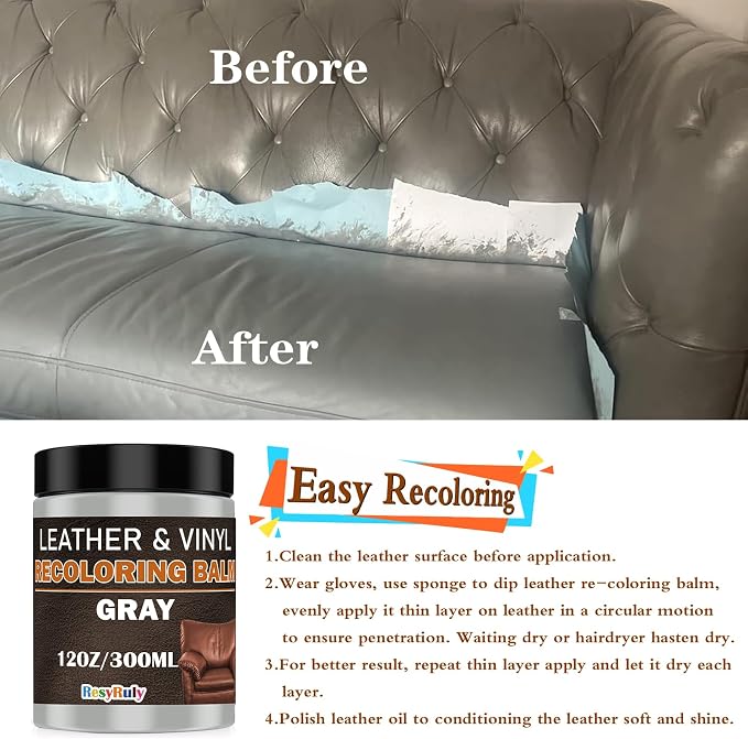 Gray Leather Recoloring Balm Vinyl Auto Dash Board Car Seats Interior Paint - Image 3