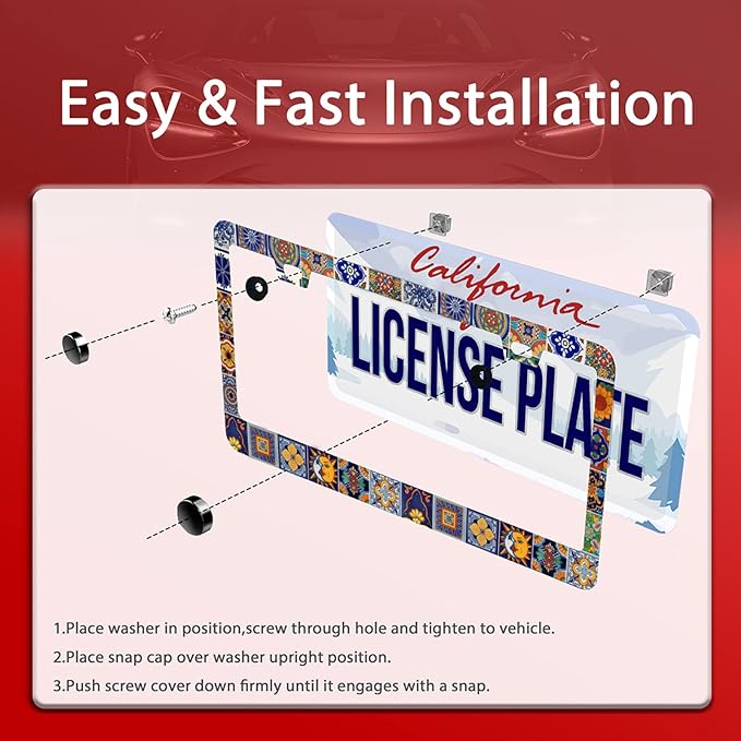【2Pcs】 Mexican Tiles License Plate Frames Mandala Boho License Plate Frame Car - Image 5