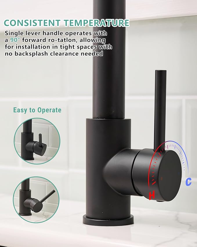 Fapully Black Kitchen Faucet, Commercial Pull Down Kitchen Sink Faucet - Image 8