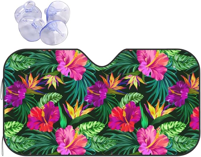 Tropical Flowers Car Windshield Sunshade Front Window Sun Visor Protector by mutakin