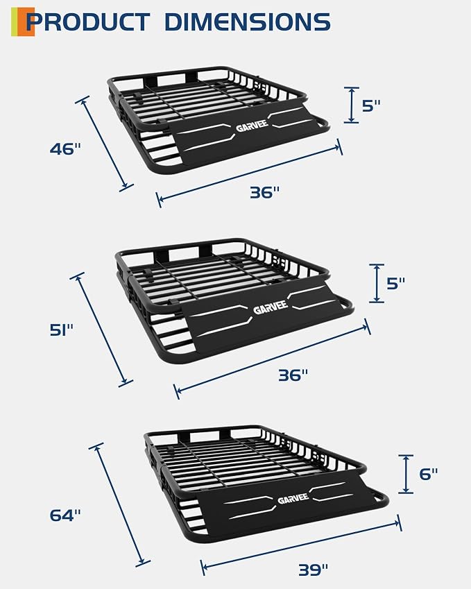51" x 36" Universal Roof Rack Carrier Basket, 200 Lbs Capacity Car Cargo Rack - Image 3