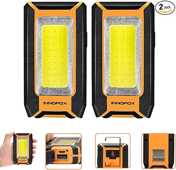 2-Pack LED Rechargeable Magnetic Work Light 40W 1500 Lumens, Hanging Hook by innofox