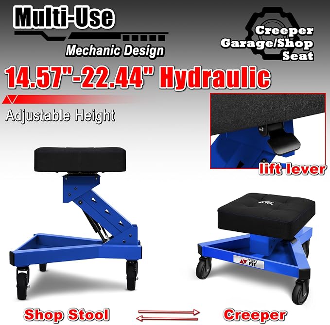 Mechanic Stool with Wheels, Hydraulic Adjustable Shop Stool on Wheels, Garage - Image 3