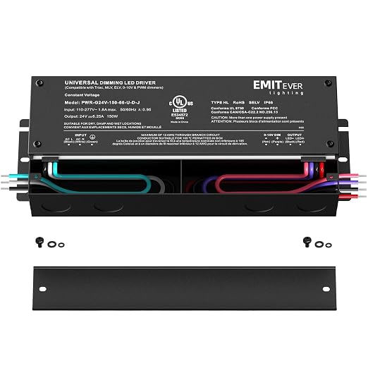 EMITEVER Dimmable Led Driver, 2 Packs 150W AC 110V-277V to DC 24V Transformer - Image 2