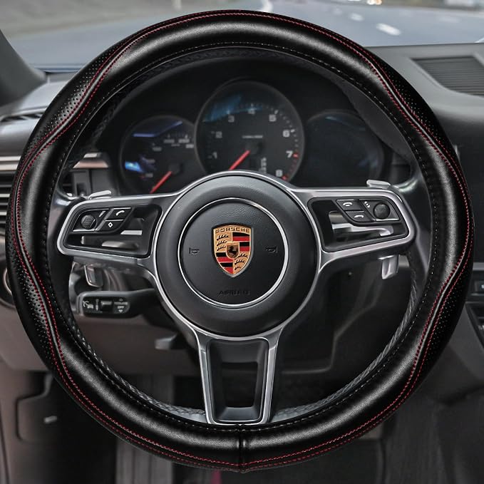 HAOKAY Top Grade Black Genuine Leather Steering Wheel Cover Men Women, Luxury - Image 2