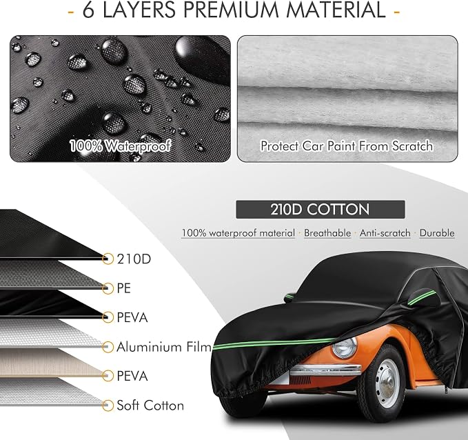 for VW 1960-1980 Volkswagen Beetle Bug Sedan 2-Door Saloon Car Covers 210D - Image 2