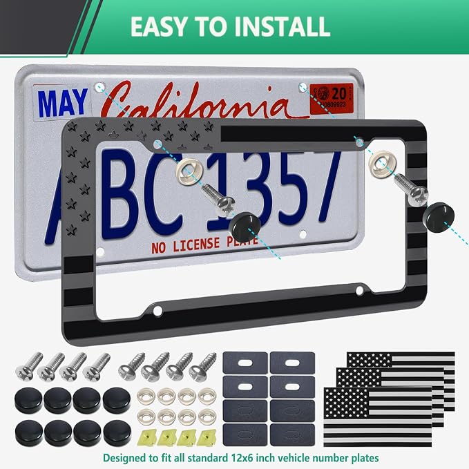 Black American Flag License Plate Frame- Front Rear Patriotic USA ‌Car Tag - Image 5