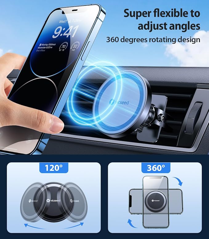 VICSEED for MagSafe Car Mount Magnetic Phone Holder for Car Vent 360 Adjustable - Image 6