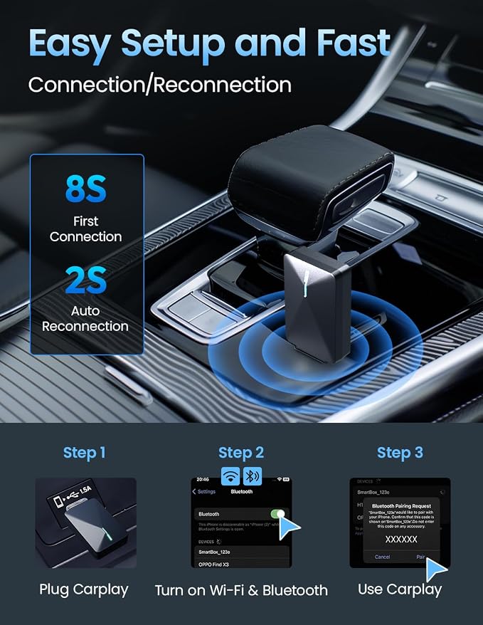 Kello Wireless CarPlay Adapter for iPhone, Convert Wired to Wireless Carplay - Image 2