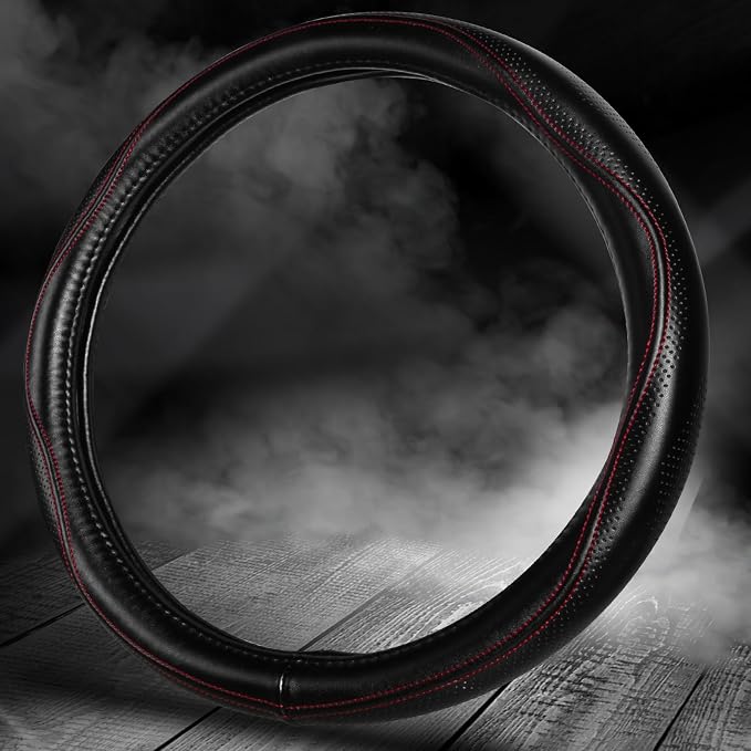 HAOKAY Top Grade Black Genuine Leather Steering Wheel Cover Men Women, Luxury - Image 5