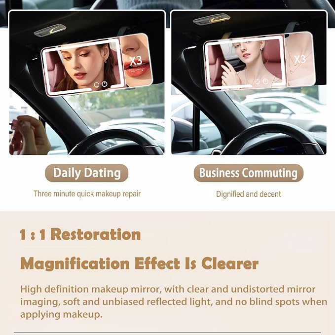 Car Sun Visor Vanity Mirror, Dimmable Touch Screen Makeup Mirrors - Image 4
