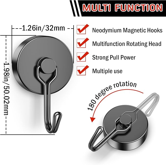 FINDMAG 100lbs+ Magnetic Hooks Heavy Duty, Extra Strong Magnetic Hooks - Image 2