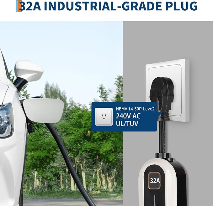 Level 2 EV Charger, 32A 240V Voltage, NEMA 14-50 Plug, 25ft Cable, Adjustable - Image 3
