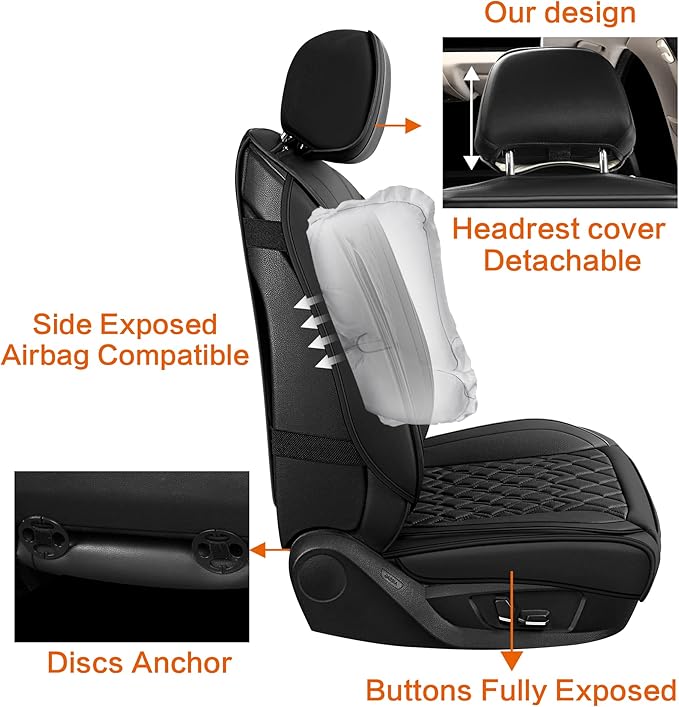 Pariitadin Leather Car Seat Covers Full Set, Waterproof Breathable Faux Leather - Image 5
