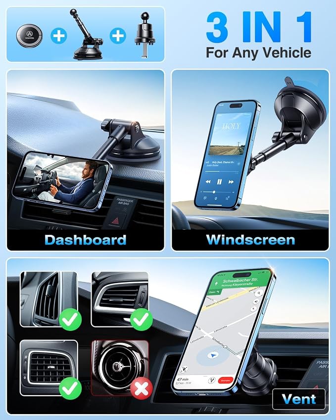 VANMASS for MagSafe Car Mount Magnetic Phone Holder Suction Cell Stand for - Image 2