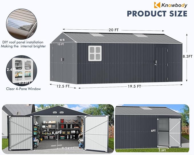 Metal Garage Shed 13x20x​​8.5', Large Outdoor Storage Building, - Image 2