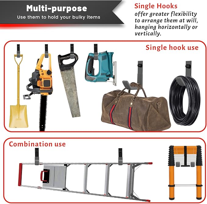 Garage Hooks for Hanging Heavy Duty, Ladder Hooks for Garage Wall Hanger - Image 2