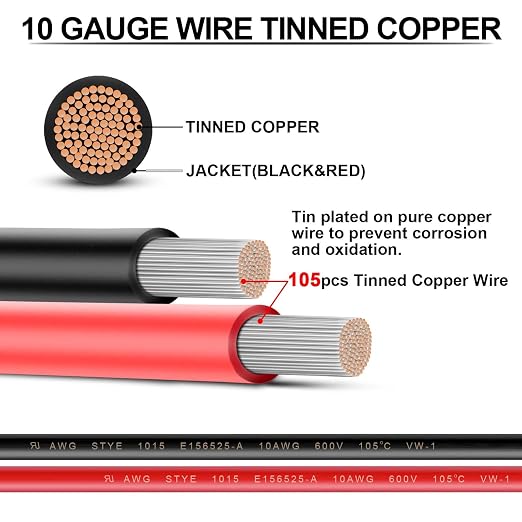 10 Gauge Wire - iGreely 100 FT Red & 100 FT Black 10 Gauge Tinned Copper - Image 2